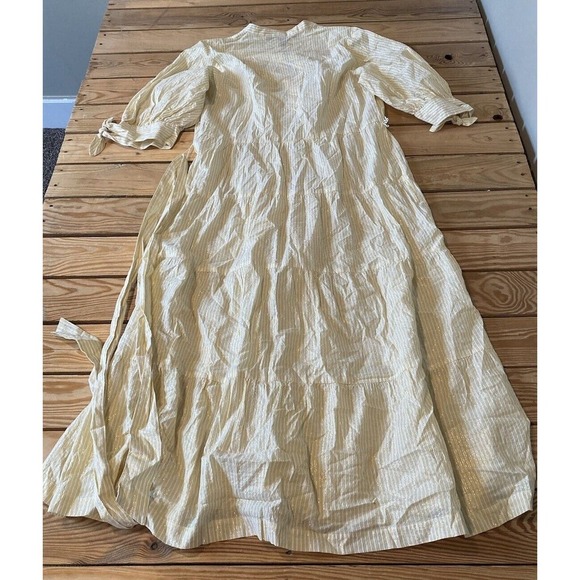 Gap Striped 1/2 Button Midi Dress Size Medium Women’s Yellow - Picture 2 of 7